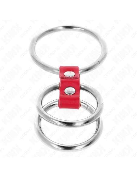 KINK ANILLO PENE TRIPLE METAL 37 CM A 5 CM CONECTADOS CON CUERO ROJO KINK ANILLO PENE TRIPLE METAL 37 CM A 5 CM CONECTADOS CON CUERO ROJO