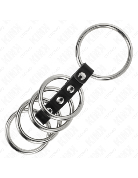 KINK 5 ANILLOS PENE 37 CM A 5 CM METAL CONECTADOS POR CUERO KINK 5 ANILLOS PENE 37 CM A 5 CM METAL CONECTADOS POR CUERO
