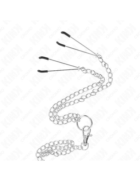 KINK ANILLO PENE TRIPLE METAL CROMADO 38 CM A 5 CM CADENA METAL 26 CM Y PINZAS PARA PEZONES MODELO 2