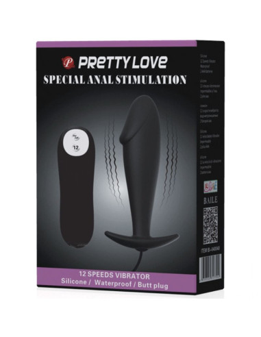 PRETTY LOVE PLUG ANAL SILICONA FORMA PENE Y 12 MODOS VIBRACION NEGRO