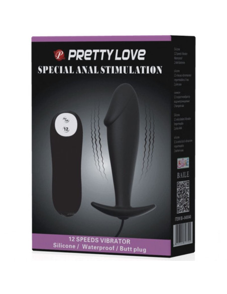 PRETTY LOVE PLUG ANAL SILICONA FORMA PENE Y 12 MODOS VIBRACION NEGRO PRETTY LOVE PLUG ANAL SILICONA FORMA PENE Y 12 MODOS VIBRACION NEGRO