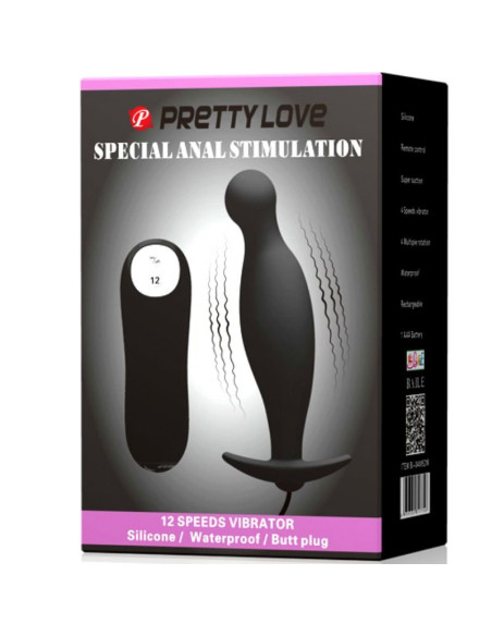 PRETTY LOVE PLUG ANAL SILICONA 12 MODOS VIBRACION NEGRO PRETTY LOVE PLUG ANAL SILICONA 12 MODOS VIBRACION NEGRO