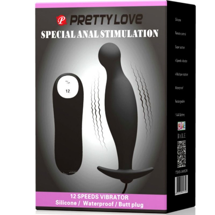 PRETTY LOVE PLUG ANAL SILICONA 12 MODOS VIBRACION NEGRO