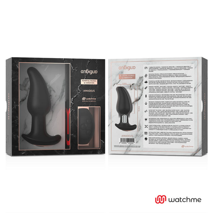 ANBIGUO WATCHME CONTROL REMOTO PLUG ANAL VIBRADOR CON ROTACION DE PERLAS AMADEUS