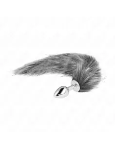 KINK PLUG ANAL TALLA S 7 X 3 CM CON COLA SINTETICA 40 CM PLATEADO