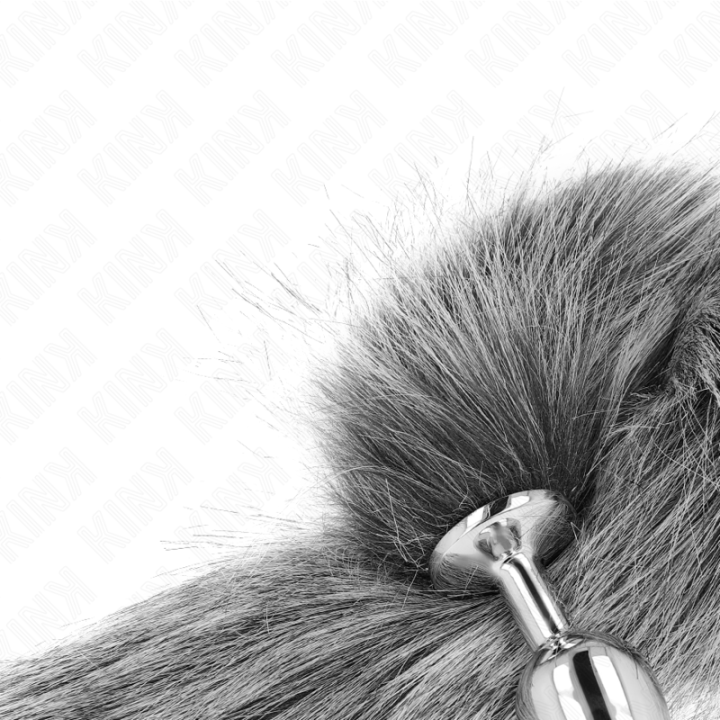 KINK PLUG ANAL TALLA S 7 X 3 CM CON COLA SINTETICA 40 CM PLATEADO