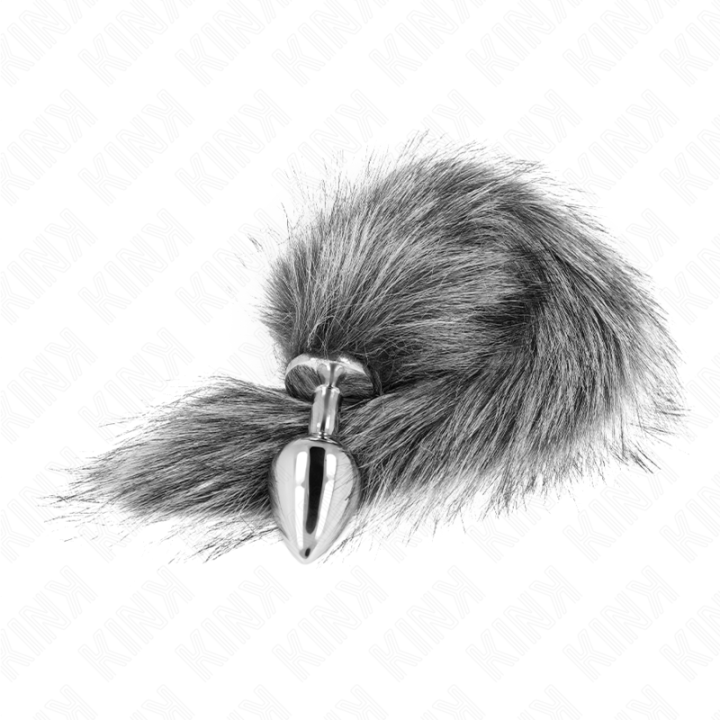 KINK PLUG ANAL TALLA M 8 X 35 CM CON COLA SINTETICA 40 CM PLATEADO