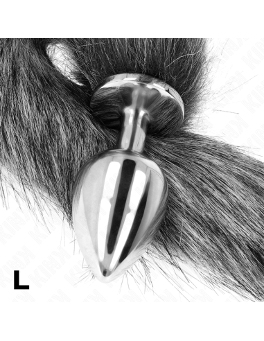 KINK PLUG ANAL TALLA L 10 X 4 CM CON COLA SINTETICA 40 CM PLATEADO