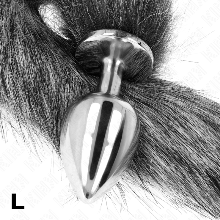 KINK PLUG ANAL TALLA L 10 X 4 CM CON COLA SINTETICA 40 CM PLATEADO