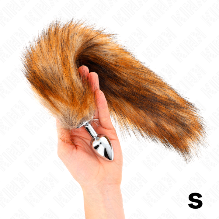 KINK PLUG ANAL TALLA S 7 X 3 CM CON COLA SINTETICA 40 CM MARRON