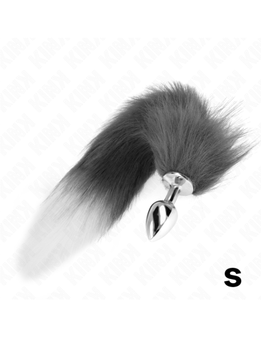 KINK PLUG ANAL TALLA S 7 X 3 CM CON COLA SINTETICA 40 CM PLATEADO Y BLANCO