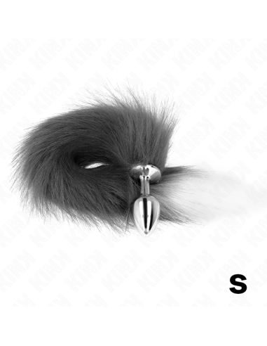 KINK PLUG ANAL TALLA S 7 X 3 CM CON COLA SINTETICA 40 CM PLATEADO Y BLANCO