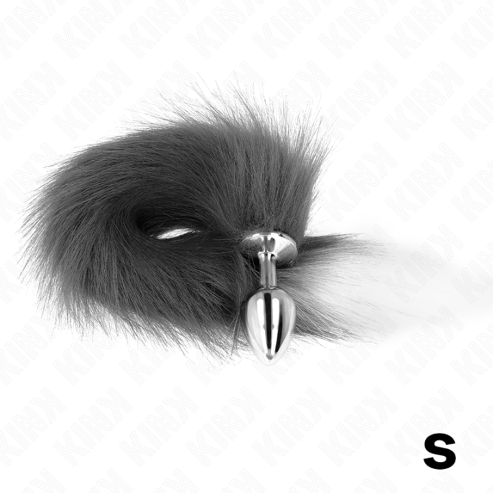 KINK PLUG ANAL TALLA S 7 X 3 CM CON COLA SINTETICA 40 CM PLATEADO Y BLANCO