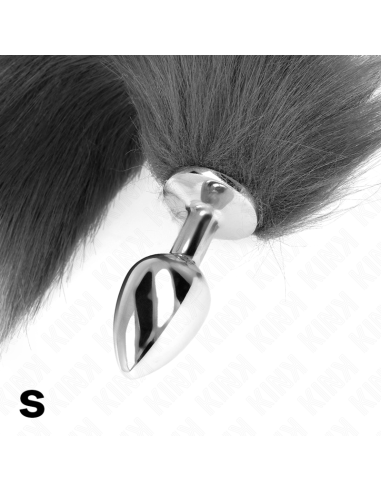 KINK PLUG ANAL TALLA S 7 X 3 CM CON COLA SINTETICA 40 CM PLATEADO Y BLANCO