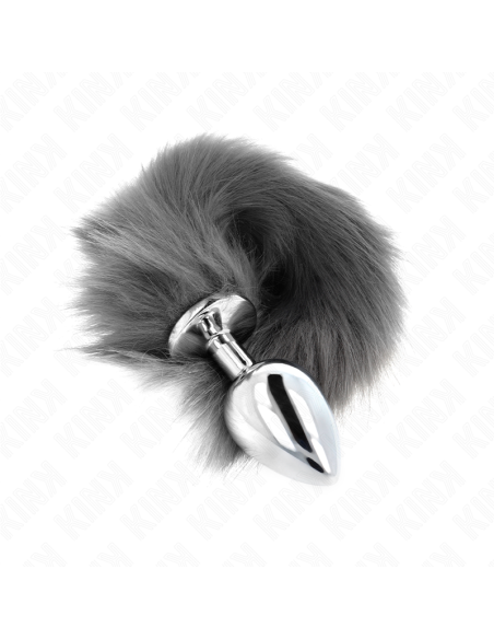 KINK PLUG ANAL TALLA L 10 X 4 CM CON COLA SINTETICA 40 CM PLATEADO Y BLANCO