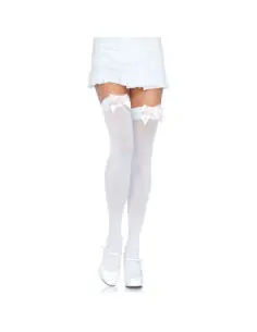 LEG AVENUE MEDIAS NYLON BLANCO Y LAZO ROSA