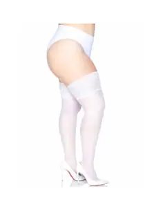 LEG AVENUE MEDIAS AUTOADHESIVAS CON ENCAJE ANCHO COLOR BLANCO TALLA PLUS 2