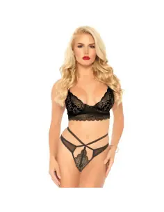 LEG AVENUE SET 2 PIEZAS CON TANGA DOBLE TIRANTA M L NEGRO