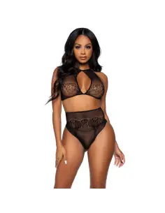 LEG AVENUE SET DOS PIEZAS TOP CORTO CUELLO HALTER Y TANGA TALLA UNICA