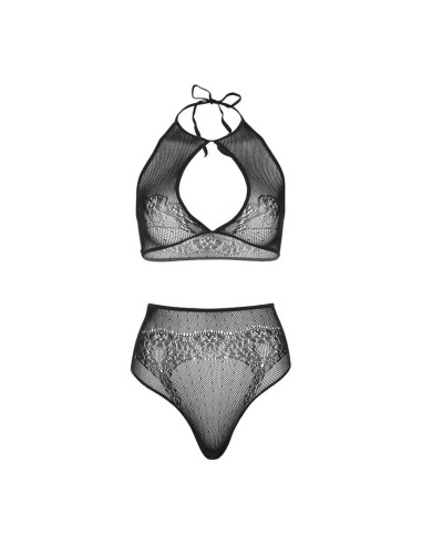 LEG AVENUE SET DOS PIEZAS TOP CORTO CUELLO HALTER Y TANGA TALLA UNICA