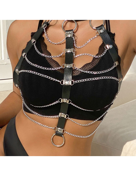 SUBBLIME ARNES DE PECHO CADENAS CUERO NEGRO TALLA UNICA SUBBLIME ARNES DE PECHO CADENAS CUERO NEGRO TALLA UNICA