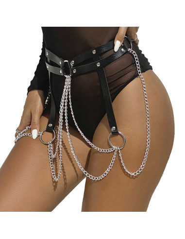 SUBBLIME CINTURON DE CADENAS ANILLAS CUERO NEGRO TALLA UNICA