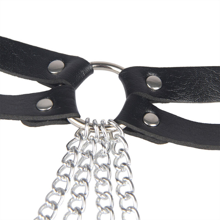 SUBBLIME CINTURON DE CADENAS ANILLAS CUERO NEGRO TALLA UNICA