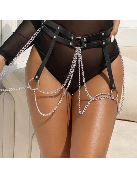 SUBBLIME CINTURON DE CADENAS ANILLAS CUERO NEGRO TALLA UNICA SUBBLIME CINTURON DE CADENAS ANILLAS CUERO NEGRO TALLA UNICA