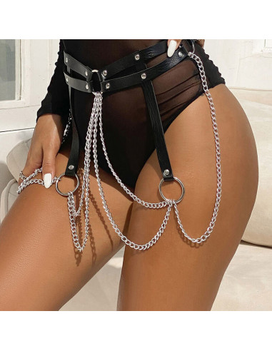 SUBBLIME CINTURON DE CADENAS ANILLAS CUERO NEGRO TALLA UNICA