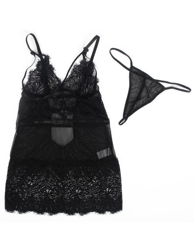 SUBBLIME BABYDOLL CON TIRANTES AJUSTABLES DE ENCAJE NEGRO S M