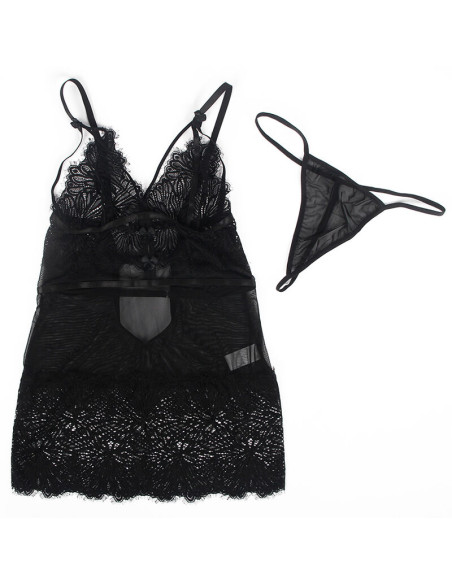 SUBBLIME BABYDOLL CON TIRANTES AJUSTABLES DE ENCAJE NEGRO S M