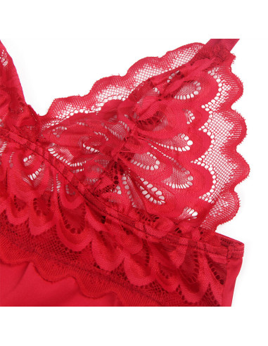 SUBBLIME BABYDOLL SATINADO CON ENCAJE ROJO S M