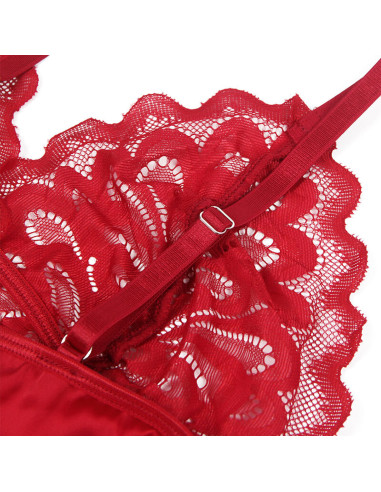 SUBBLIME BABYDOLL SATINADO CON ENCAJE ROJO S M