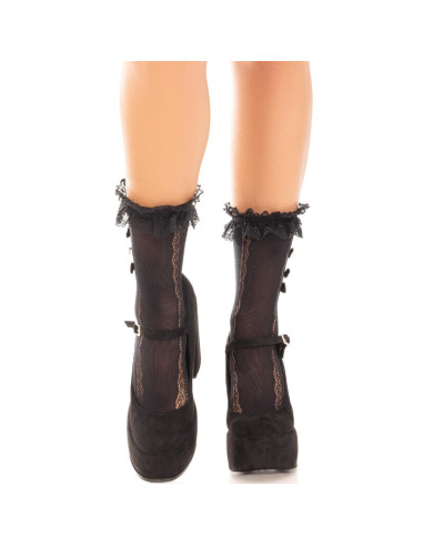 LEG AVENUE MEDIAS TOBILLERAS CON VOLANTES NEGRO