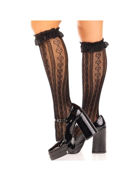 LEG AVENUE MEDIAS HASTA LA RODILLA CON VOLANTES NEGRO