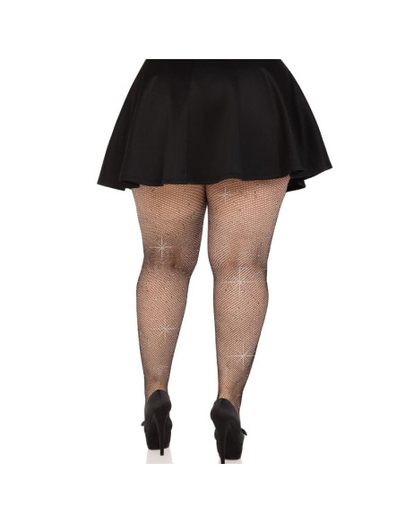 LEG AVENUE MEDIAS REJILLA CRISTALIZADA NEGRO PLUS SIZE