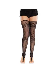 LEG AVENUE MEDIAS SIN PIES DE ENCAJE FLORAL NEGRO