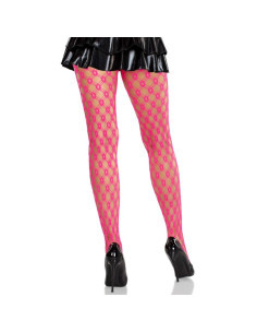 LEG AVENUE MALLAS DE ENCAJE CON OJALES ROSA NEON 2
