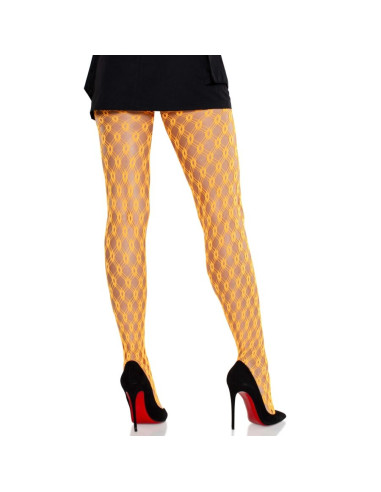 LEG AVENUE MALLAS DE ENCAJE CON OJALES NARANJA NEON