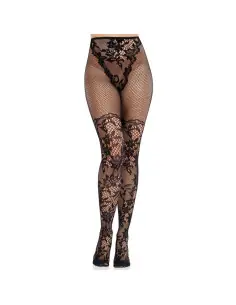 LEG AVENUE MEDIAS DE ENCAJE DAHLIA CON DETALLE DE RED NEGRO