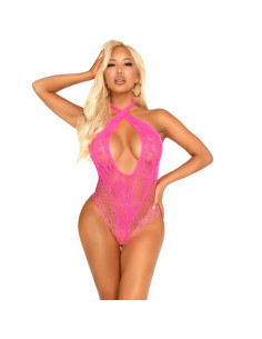 LEG AVENUE BODY CRUZADO AL CUELLO DE ENCAJE ROSA TALLA UNICA