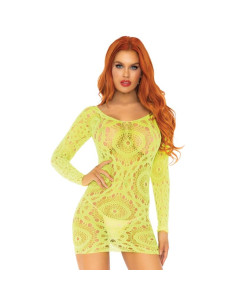 LEG AVENUE MINI VESTIDO DE ENCAJES MANGA LARGA NEON TALLA UNICA 2