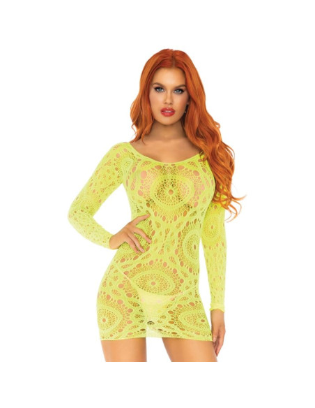 LEG AVENUE MINI VESTIDO DE ENCAJES MANGA LARGA NEON TALLA UNICA LEG AVENUE MINI VESTIDO DE ENCAJES MANGA LARGA NEON TALLA UNICA