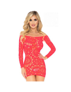 LEG AVENUE MINI VESTIDO DE ENCAJES MANGA LARGA ROJO TALLA UNICA