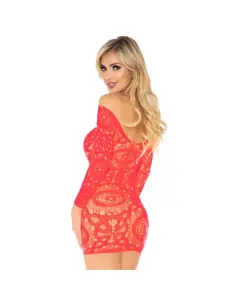LEG AVENUE MINI VESTIDO DE ENCAJES MANGA LARGA ROJO TALLA UNICA 2