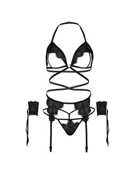 LEG AVENUE SET CUATRO PIEZAS SUJETADOR LIGUERO TANGA Y PUNOS TALLA UNICA NEGRO LEG AVENUE SET CUATRO PIEZAS SUJETADOR LIGUERO TANGA Y PUNOS TALLA UNICA NEGRO