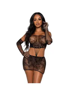 LEG AVENUE VESTIDO DE ENCAJES Y GUANTES TALLA UNICA NEGRO