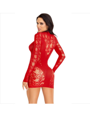 LEG AVENUE MINI VESTIDO DE ENCAJE CON MANGA LARGA ROJO