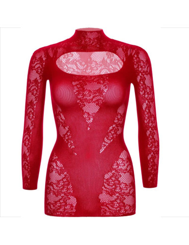 LEG AVENUE MINI VESTIDO DE ENCAJE CON MANGA LARGA ROJO