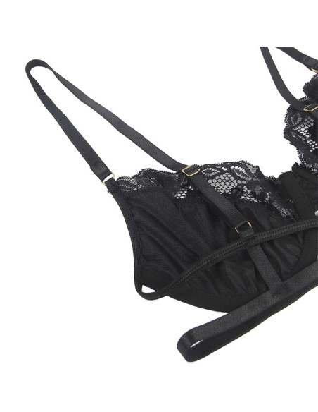 SUBBLIME SET DE 3 PIEZAS SUJETADOR TANGA LIGA ENCAJE NEGRO S M SUBBLIME SET DE 3 PIEZAS SUJETADOR TANGA LIGA ENCAJE NEGRO S M